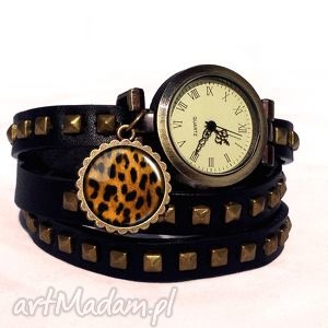 gepard - zegarek bransoletka na skórzanym pasku - ćwiekowany