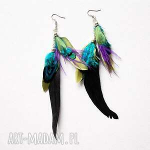 ręcznie robione kolczyki - długie pióra wyjątkowe, tworzone