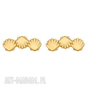 złote kolczyki muszelki, sztyfty, pozłacane