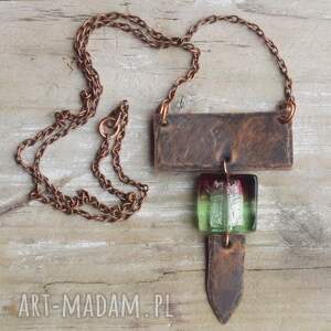 naszyjnik z oksydowanej miedzi i szkła weneckiego /3/ handmade rękodzieło