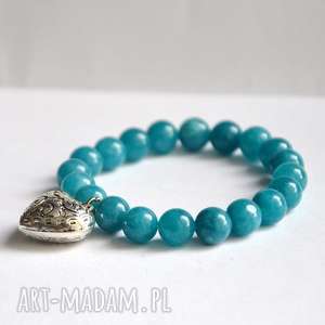 handmade bracelet by sis: serce w kamieniach w odcieniu morskim