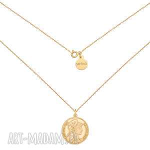 złoty medalion z dużą monetą, naszyjnik art, łańcuszek