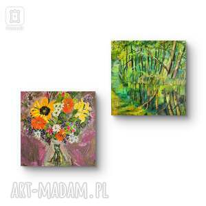 kompozycja prac na płótnie, 40x40x2 cm, obraz krajobraz, kwiat