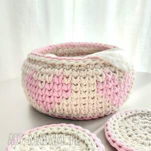 SZNURKOWY W RÓŻOWE SERDUSZKA, koszyk ze sznurka, przechowywanie