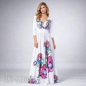 Flora w kwiaty, efektowna, ślubna, suknia