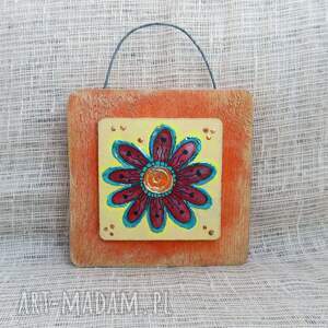 obrazek na drewnie flower melody ręcznie malowany, dekoracja do domu, ozdoba