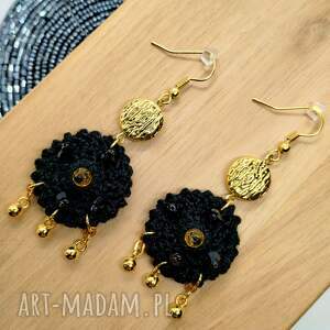 kolczyki szydełkowe czarno-złote z kulkami kr/12/26, koralikami