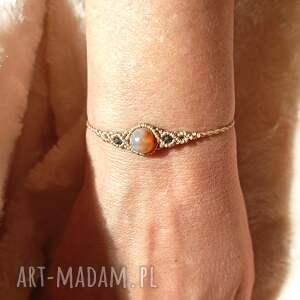 uno agat w makramie bransoleta pleciona ecru regulowana mikro makrama, kamienie