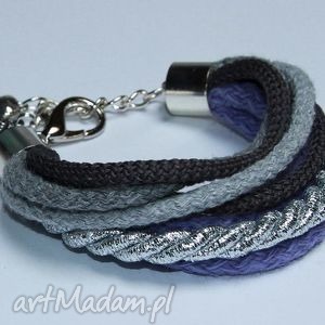 ręcznie zrobione szaro - srebrno - fioletowa bransoletka ze sznurków bawełnianych
