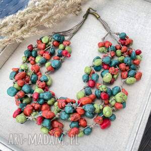 lniany naszyjnik z kamieniami c761w w stylu eko biżuteria do letnich