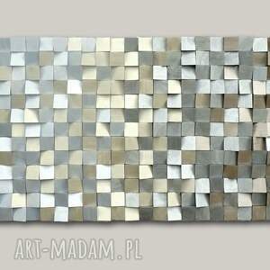 metaliczna mozaika drewniana z efektem 3d, dekoracyjny panel ścienny drewniany
