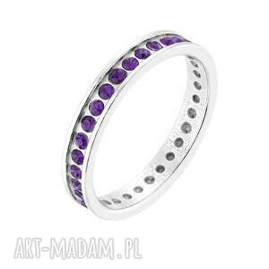 srebrna obrączka z fioletowymi kryształami preciosa r 16