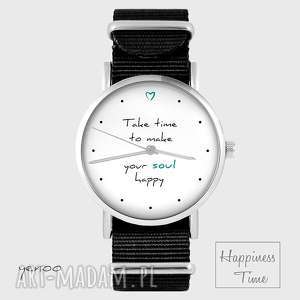 zegarek - make your soul happy czarny, nato, bransoletka, prezent