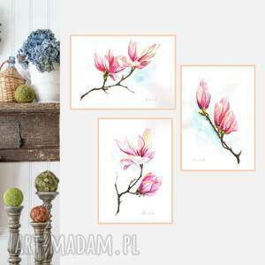 akwarele magnolie ręcznie malowane 3 x (30cm 21cm) zestaw
