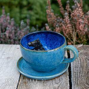 handmade ceramika filiżanka z koniem | kasjopea blue | filiżanka do kawy | kamionka