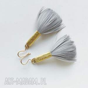 wyjątkowy prezent, piórko kolczyki mosiądz, zmatowione