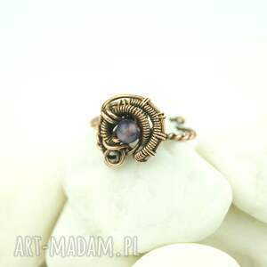 Ametyst regulowany pierścionek z miedzi, wire wrappingg