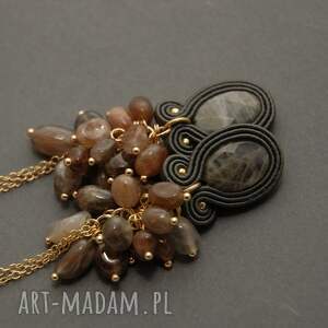 kolczyki sutasz z labradorytami i agatami, sznurek, eleganckie