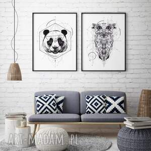 zestaw plakatów ze zwierzakami - panda i sowa 40x50 cm plakaty geometryczne