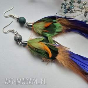 Kolczyki lekkie pióra Boho rękodzieło, kol, boh, fri, pió, et