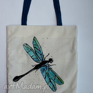 ważka - torba z ręcznie malowanym motywem eko, rysunek, napis, blogerek miejski
