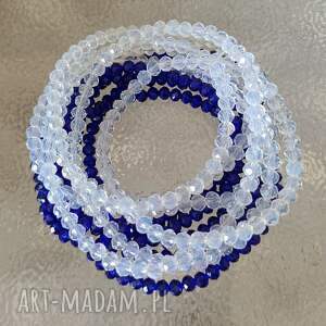 bransoletka kryształki białe i granatowe 24 46 koraliki na gumce bransoletki