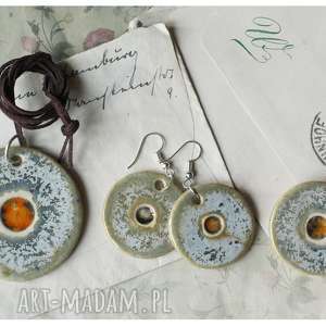 handmade wisiorki zestaw biżuterii miedź kuźni ze szklanym oczkiem