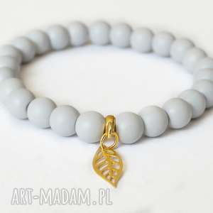 handmade bransoleta matt grey&real gold leaf