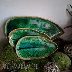 zestaw trzech talerzy liści - liściaste, talerze ceramiczne, prezent