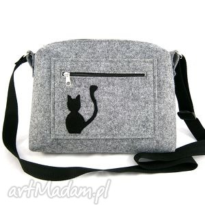 handmade na ramię small bag & cat on pocket