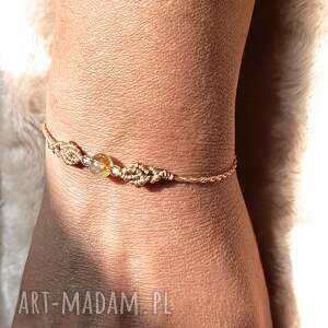 super pełnia cytryn w makramie bransoletka regulowana ecru mikro makrama