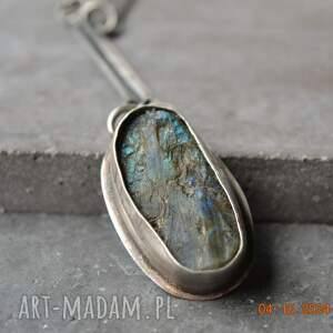 srebrny naszyjnik z surowym labradorytem - naszyjnik srebro, surowy labradoryt, srebro