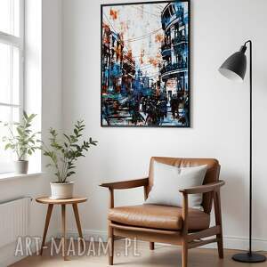 plakaty obramowany plakat - abstrakcja blue city w czarnej ramie - format 61x91 cm