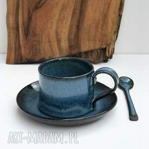 handmade ceramika filiżanka ceramiczna za spodkiem - borówka