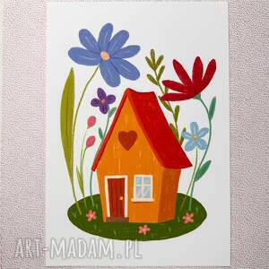 domek ilustracja plakat dla dzieci, pokój dziecka, przedszkole, ogródek