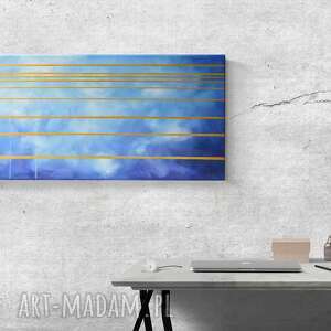 niebo ze złotem - obraz olejny w formacie 30/60 cm, abstrakcja, dekoracja