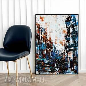 obramowany plakat - abstrakcja blue city w czarnej ramie format 50x70 cm