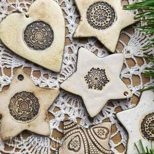 ceramiczne ozdoby na choinkę - zestaw 6 szt rustykalna ozdoba dekoracja