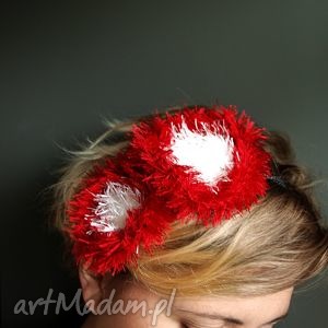 handmade ozdoby do włosów opaska wianuszek biało - czerwony