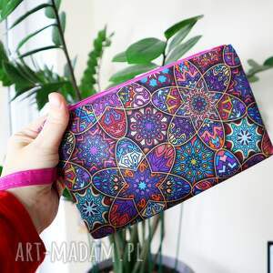 kosmetyczka płaska do torebki z rączką mandale, saszetka