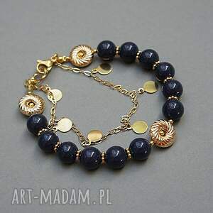 ręcznie wykonane perły seashell navy blue /szlachetna kolekcja/