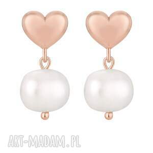 kolczyki serca z różowego złota perłami, sercami, serduszkami