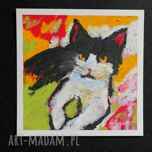 Kot Bonifacy - oryginalna pastela olejna 15x15 cm