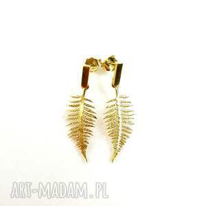 paproć pozłacana mini - kolczyki srebrne liście paproci, prezent dla niej