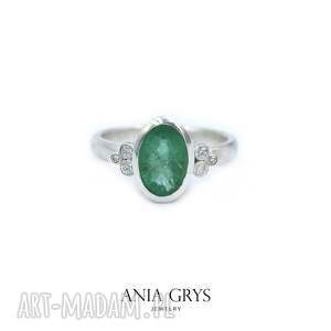 diamonds emerald, szmaragd diament, brylant, srebrny, pierścionek, aniagrys