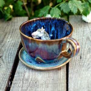 handmade ceramika filiżanka z koniem | siwek | opal | filiżanka do kawy | kamionka | ok