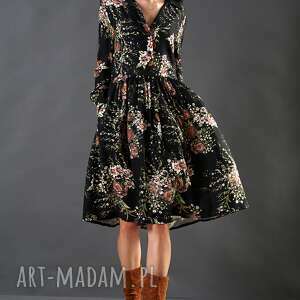 handmade spódnice czarna sukienka w kwiaty paloma