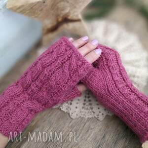 pomysł na prezent Mitenki z Alpaki, rękawiczki bez palców - Malinowe