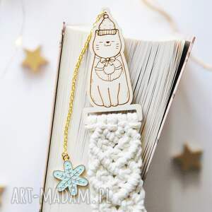 makramowa zakładka do książki świąteczny kotek z kotkiem