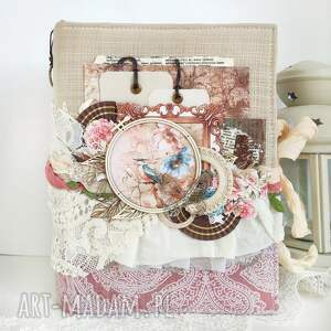boho junk journal A5 - ręcznie robiony notes vintage z koronką unikat, prezent